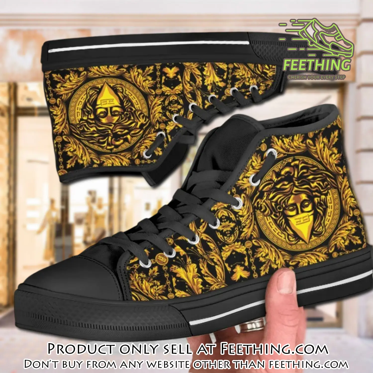 Versace medusa black gold high top canvas shoes luxury brand gifts for men women ft3839660